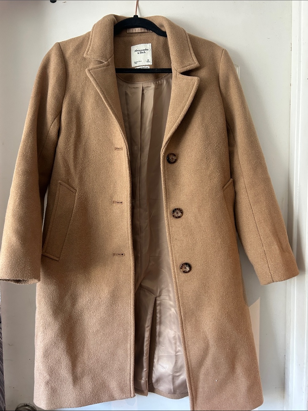 Abercrombie & Fitch Camel Wool-Blend Single-Breasted Trench Coat